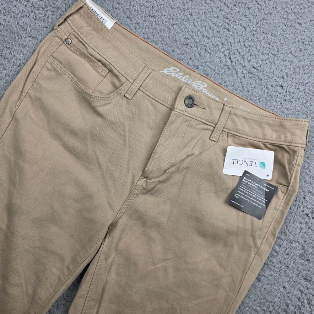 Eddie Bauer Elysian Slim Leg Pants Womens 12 Tan Slightly Curvy Tencel Twill NEW